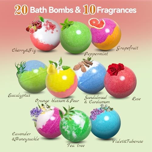 Bath Bombs for Women Gift Set, 20 Organic Bath Bombs with Essential Oil, Handmade SPA Bubble Bath for Relaxing, Gift for Her/Him, Women, Girls, Wife, Mother