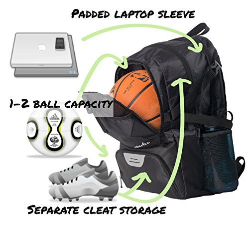 Athletico National Soccer Bag - Backpack for Soccer, Basketball & Football Includes Separate Cleat and Ball Holder (Black)