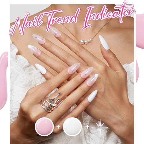 modelones Gel Nail Polish Kit French Jelly Pink White Sheer Nude Gel Polish Set with French Tip Stamp Tool & Silver Gold Stickers, 4 Colors Gel Mini Salon Home DIY Trend Manicure Gift for Women