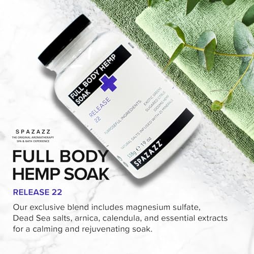 Spazazz Full Body Hemp Soak - 1000mg Hemp - Spa Hot Tub & Bath Aromatherapy Bath Salt Crystals - 538g/19oz (Release 22)