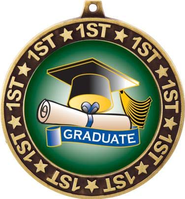 Graduation 1st Place Perimeter Medal Gold, 2.75" Graduated Prizes, Kids Graduate Trophy Medal Awards 5 Pack Prime