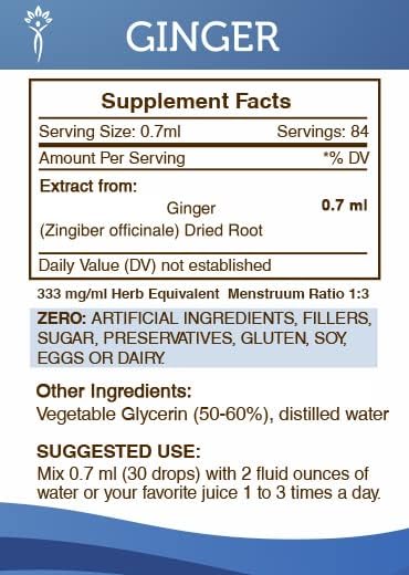 Secrets of the Tribe Ginger Tincture Alcohol-Free Extract, Ginger (Zingiber officinale) Dried Root 2 oz