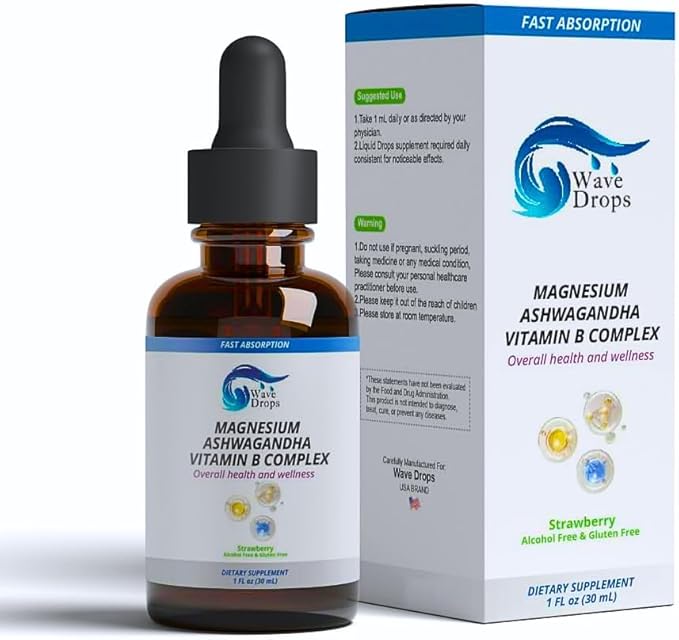 Magnesium, Ashwagandha & B-Complex Liquid Drops | Supports Stress Management,Nervous System,Promotes Energy Levels | Non-GMO and Gluten-Free | 1 Fl Oz (1)