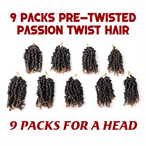 VIOLET Pre-twisted Passion Twist Crochet Hair 6 Inch 9 Packs Passion Twist Hair Pre Looped Ombre Blonde Short Passion Twist Hair Crochet Braids Hair Extensions（T27,6 Inch,9 Packs）