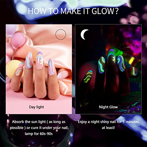 RARJSM Glow in The Dark Nail Art Gel Liner 12 Soft Pastel Colors Neon Green Blue Purple Pink Painting Luminous Polish Set UV LED Curing Requires Thin Brush for Swirl Nails Design