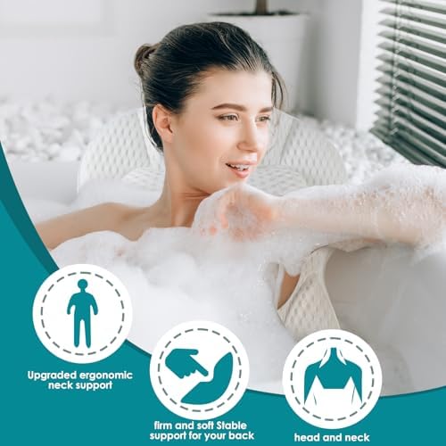 Bath Pillow Bathtub Pillow, Luxury Bath Pillow for Neck and Back Support - with Comfortable 5D Breathable Cotton and Non-Slip Suction Cup Bathtub Accessories - Spa Bath Mat Gifts for Women