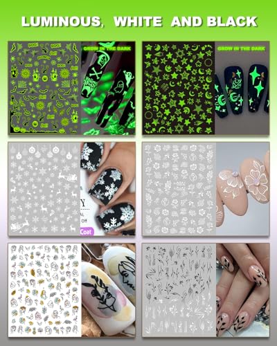 winthrop 36 Sheets All Holiday Nail Art Stickers, Mixed Season Nail Decals Set for All Year, Spring Summer 3D Self-Adhesive Colorful Pegatinas Uñas Daisy Butterfly 4th of July Halloween Christmas