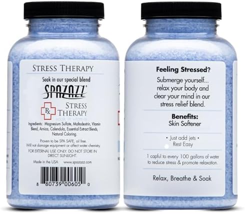 Spazazz Rx Stress Therapy Natural Spa & Bath Salt Aromatherapy Crystals- 2 Pack 19oz De-Stress - Calming & Relaxing Natural Aroma & Magnesium Mineral Bathing Salts - Safe for Your Hot Tub