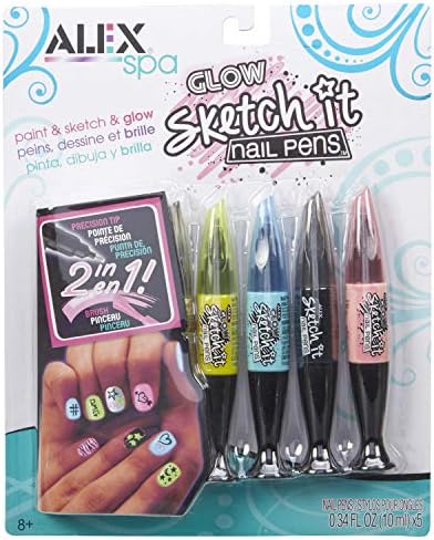 Alex Spa Glow Sketch It Nail Pens Girls Fashion Activity, Nail Designs that Can Glow in the Dark, Create Long Lasting Looks with Beautiful Nail Polish , For Ages 8 and up