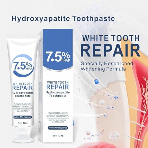 7.5% Hydroxyapatite Toothpastes for Enamel Protection & Tooth Strengthening, 7.5% Nano Hydroxyapatite Toothpaste White Tooth Repair, Fluoride-Free with Gentle Mint, Fresh Breath (3)