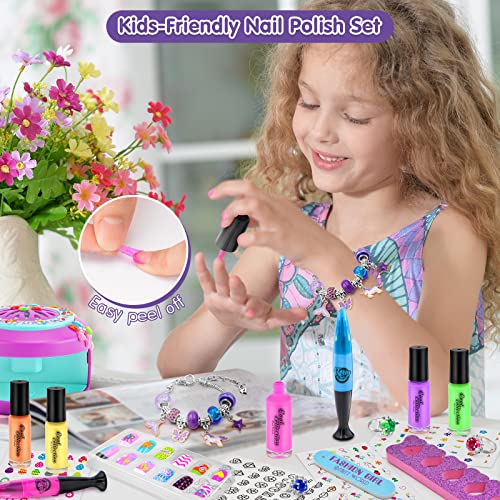 BATTOP Kids Nail Polish Set for Girls - Nail Art Kit for Girls Ages 7-12 with Kids Nail Dryer & Fake Nail & Nail Sticker & Water Based Nail Polish Nail Art Pen - Toys Gifts for Girls Ages 6-12