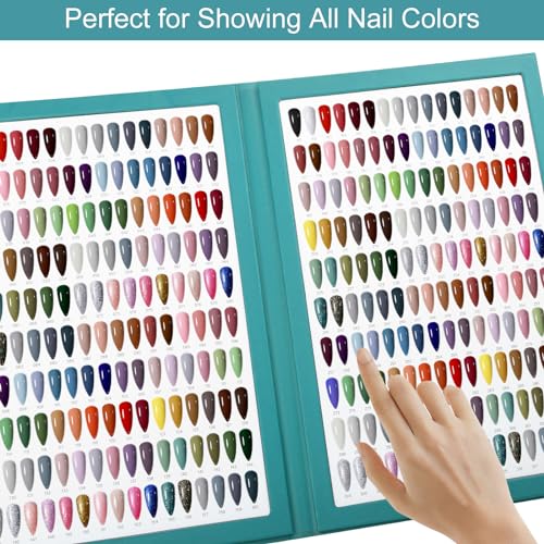 320 Nail Color Book,Nail Color Display Book with 480 Nail Tips & 1-400 Number Labels,Professional Nail Color Swatches Book for UV Gel Polish Nails Art Design(Green)