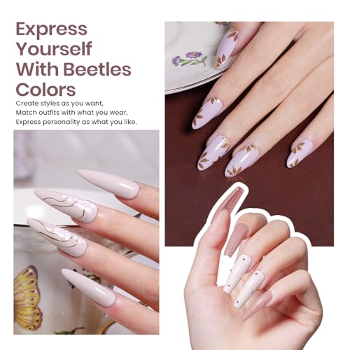 Beetles Gel Nail Polish Kit with Uv Light Base Gel Top Coat, 6 Colors Nude Neutral Nail Polish Starter Kit, Soak off Led Set DIY Manicure Home Nail Essentials Gift for Girls Women