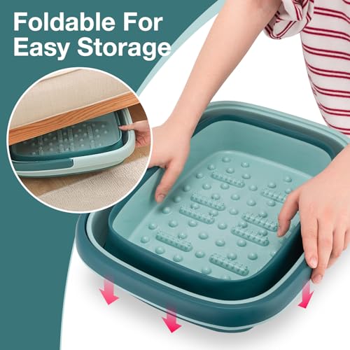 Udefineit Foot Bath Basin, Foldable & Portable Foot Soak Tub with Massage Acupoint for Foot Spa Bath, 15L/4 Gallon, Foot Massager Soaking Bath Basin Bucket for Pedicure Home Spa Treatment (Green)