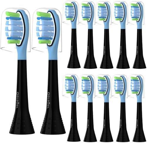Toothbrush Heads Compatible with Philips Sonicare C3 C2 G3 A3 W2 Replacement Heads, 12 Pack Brush Heads Compatible with Philips Sonicare Snap-On Toothbrush Handles, Black