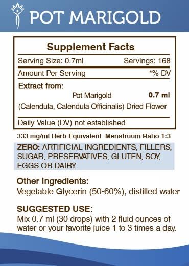 Secrets of the Tribe Pot Marigold Alcohol-Free Liquid Extract, Pot Marigold (Calendula, Calendula Officinalis) Dried Flower Tincture Supplement (4 FL OZ)
