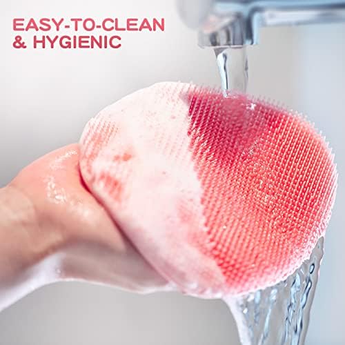 Manmihealth 15.7" Cute Silicone Back Scrubber & Soft Shower Brush Face Scrubber Set (3 PCS), Paw-Shaped Silicone Back Brush & Body Facial Scrubber with Super-Soft Bristles Combination(PinkSet)