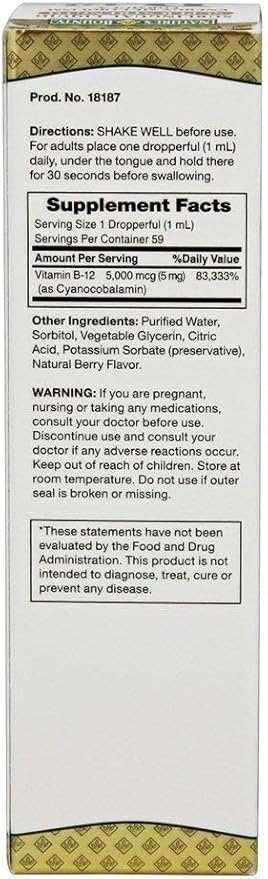 Nature's Bounty B-12 5000 mcg Sublingual Liquid Energy Health 2 oz (Pack of 9)