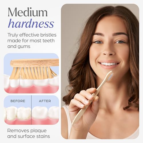 Bamboo Toothbrushes Medium Bristles 30 Pack - BPA Free Medium Bristles Toothbrushes for Adults - Eco-Friendly, Natural Wooden Toothbrush