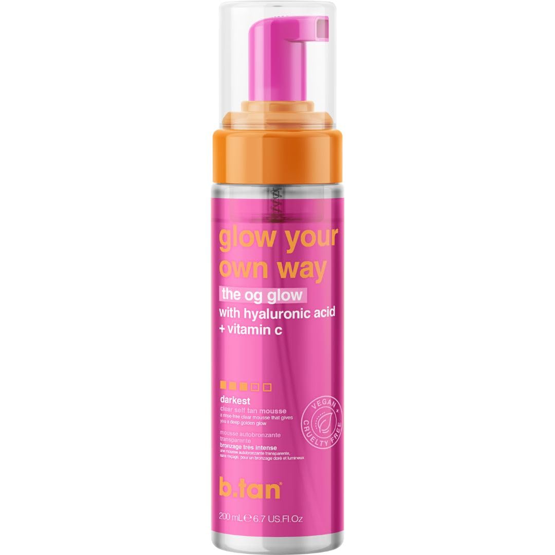 b.tan Clear Self Tanner Foam – Rinse-Free Dark Tanning Mousse | 1-Hour Glow