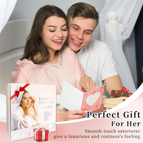 Birthday Gifts For Women, Bathrobe Set With Silky Satin Sleep Mask, Spa Robe and Slippers set, Scented Candle Self Care 7 Pack Set Suitable For Christmas Thanksgiven Day Red