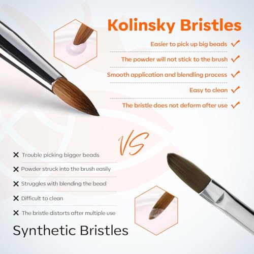 Modelones Pro Luxe Acrylic Nail Brush, 100% Pure Kolinsky Sable Hair Size 10 Oval Crimped Shaped Sturdy Ergonomic Handle for Acrylic Powder Sculpting Nail Art Brushes Professional Salon DIY Use