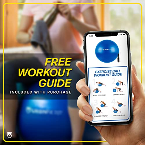 URBNFit Exercise Ball - Yoga Ball in Multiple Sizes for Yoga, Pilates, Pregnancy, Stability - Anti-Burst Swiss Balance Ball w/Quick Pump – Office Ball Chair for Home and Gym – 26 Inch - Yellow