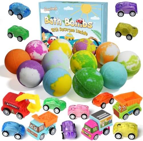 Bath Bombs for Kids with Surprise Toys Inside, 9 Pack Pull-Back Car Bath Bombs Gift Set for Boys Girls Birthday Easter Egg Xmas, Bubble Kids Safe Bath Fizzy Ball with 3 Multifunctional Vehicles Cars
