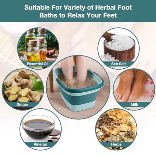 Udefineit Foot Bath Basin, Foldable & Portable Foot Soak Tub with Massage Acupoint for Foot Spa Bath, 15L/4 Gallon, Foot Massager Soaking Bath Basin Bucket for Pedicure Home Spa Treatment (Green)