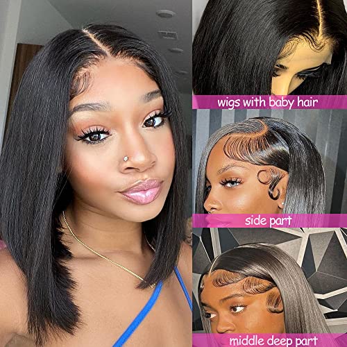 13X6 Bob Wig Human Hair Frontal Lace Wig Glueless Wigs Human Hair Pre Plucked Transparent Bob Lace Front Wigs for Women 150% Density