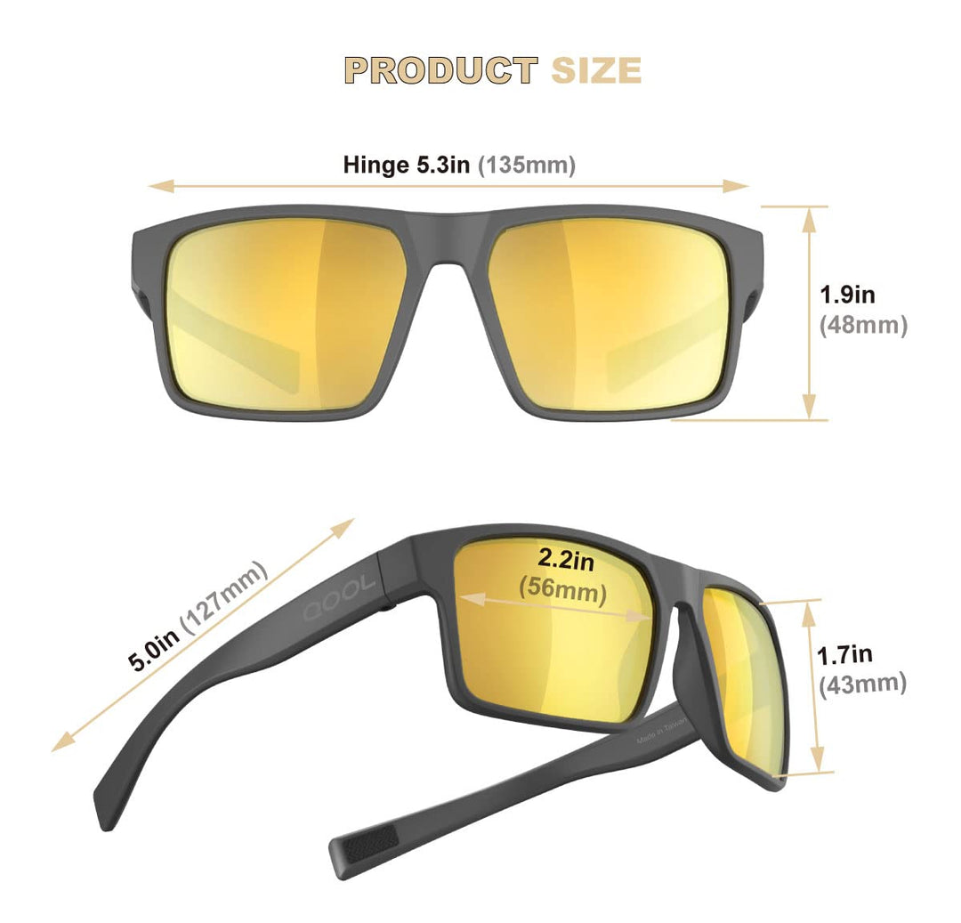 QOOL TIMES Living out your Living out your F1A Polarized Rectangular Sunglasses for Men Women, Running Driving Gold lens