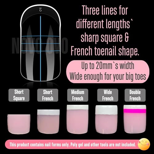 300 Pcs Toe Dual Nail Forms for Poly Gel Toenail Extension, Reusable Full Cover Molds for French Tip Acrylic Toenails, Nail Art Design Molds for Pedicure, for Salon & DIY at Home 15 sizes