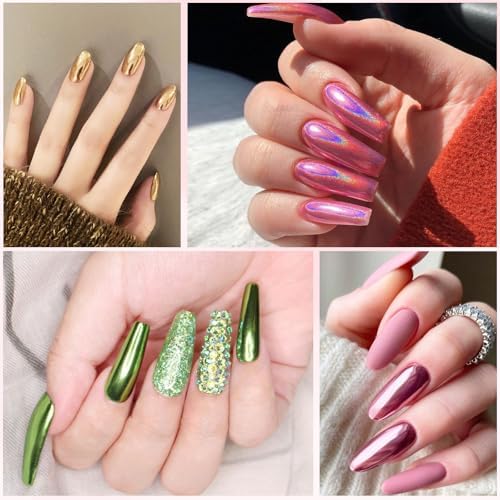 Mirror Chrome Nail Powder Set, 40 Colors Unicorn Iridescent Holographic Chrome Powder, Metallic Gold Silver Red Blue Green Black Purple Brown Chrome Pigment Nail Art Glitter Chameleon Flakes Sequins