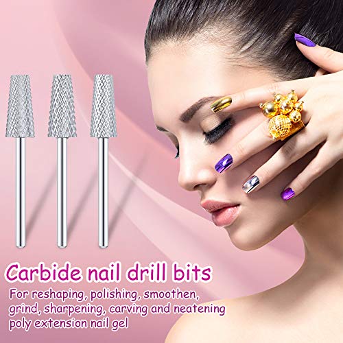 3 Pieces Tapered Barrel Carbide Nail Drill Bit, 3 Sizes Carbide Nail Drill Bit Acrylic File Cuticle, Art Tools for Gel Manicure Pedicure(XF, F, M,Silver)
