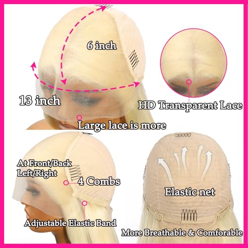 30 Inch 613 13x6 Lace Front Wig Human Hair Straight Blonde Wig Human Hair 613 HD Transparent Lace Frontal Wigs Human Hair Pre Plucked with Baby Hair 200 Density Blonde Human Hair Wigs for Women