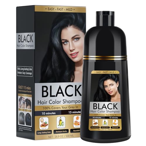 Black Hair Dye Shampoo 3 in 1 for Gray Hair, Hair Color shampoo for Women, Natural Shampoo Hair Dye-100% Grey Hair Coverage/Herbal Ingredients-17.6 OZ