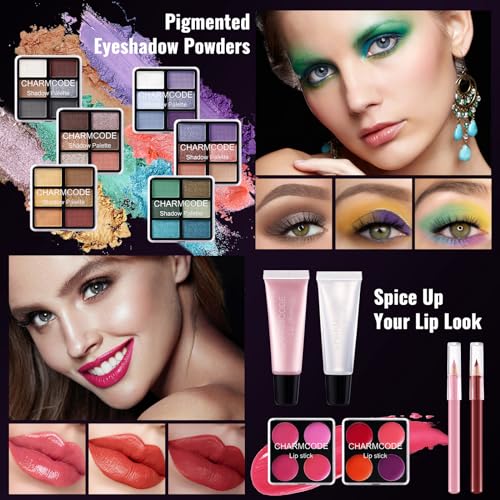 Makeup Kit for Teen Girls & Women Full Kit, Beauty Train Case with Starter Cosmetic Set, Make Up Christmas Gift Box with Eyeshadow,Lipgloss,Highlighter,Blush,Lip&Eye Pencils,Brush & More(Purple)