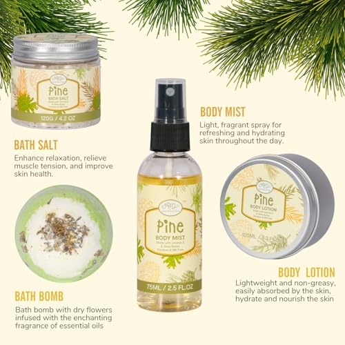 Birthday Gifts for Women, Bath Gift Baskets for Women, Get Well Soon Gifts, Pine Scented Relaxing Spa Care Package w/Bubble Bath, Bath Salt Spa Essential, Christmas, Valentine'S Day, Mothers Day