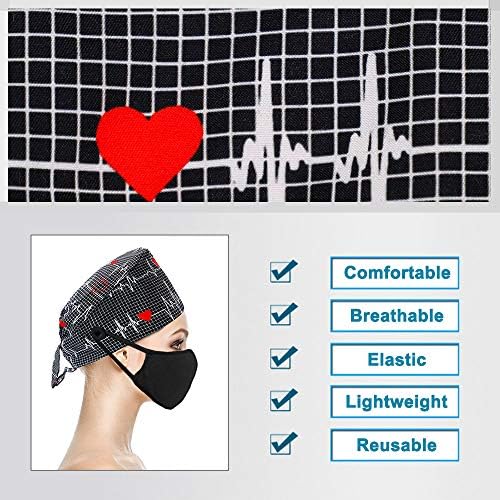 3PCS Cute Teeth Working Cap with Button, Women Men Breathable Lace Up Sweatband Work Hat Hair Cover