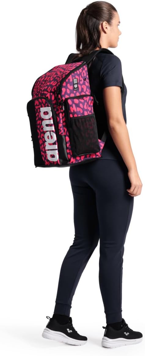 ARENA Spiky III Backpack 45 Swimming Athlete Sports Gym Rucksack Large Training Gear Equipment Swim Bag for Men and Women, 45 Liters, Violet/Geranium