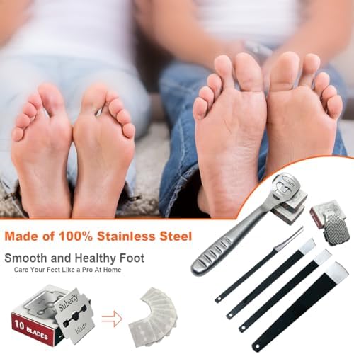 36 Pcs Callus Shaver for Feet Set, (1Stainless Foot File &1 Foot File Heads & 30 Replacement Slices Blades & 4 Pedicure Knife), Professional Callus Remover for Feet Tools for Wet and Dry Feet