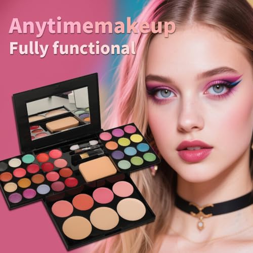 Beauty Full Face Palette Makeup Kit 24 Color Eyeshadow Palette, 8 Lip Gloss, 4 Blush, 3 Dual Powder, with Brushes & Mirror | Travel Friendly Professional Cosmetic Set with Shimmer Shades