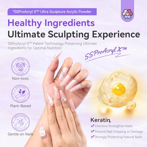 SAVILAND Acrylic Powder: 4PCS 1oz 30g Clear White Nudes Pink Colored Acrylic Nail Powder Keratin Acrylic Powder Set Professional Nail Powder for Nail Extension Carving 3D Nail Art Manicure Salon