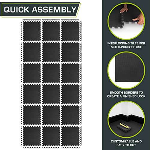 ProsourceFit Extra Thick Puzzle Exercise Mat 1", EVA Foam Interlocking Tiles for Protective, Cushioned Workout Flooring for Home and Gym Equipment, Black 3-Pack
