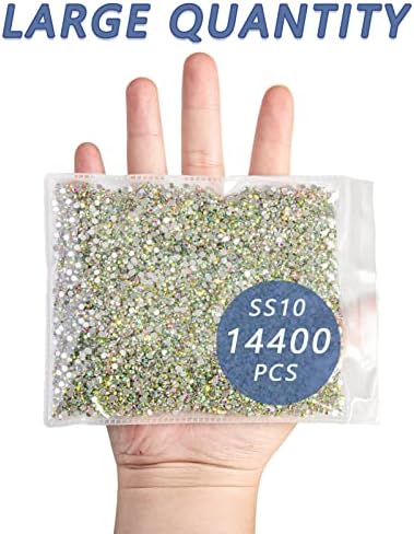 Beadsland Flatback Rhinestones Bulk,14400pcs AB Crystal Rhinestones for Nails Crafts Clothes DIY Decoration, Crystal AB, SS10, 2.7-2.9mm