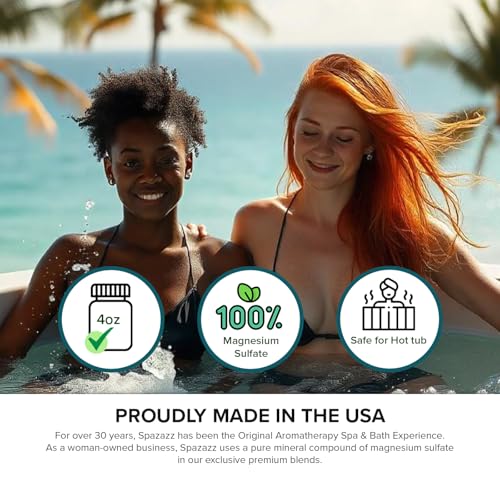 Spazazz Hot Tub Aromatherapy Destination Collection Bath Salt Crystals Four- 4oz Pack - Aloha Paradise, Big Apple, City of Love, Cherry Blossom - Bath Salts Perfect for Hot Tubs, Baths, and Foot Soaks