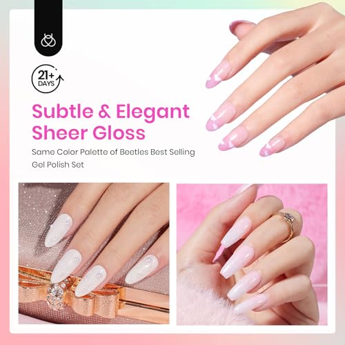 Beetles Dip Powder Nail Kit, 6 Colors Pink White Purple Powder Dipping Set Spring Colors for All Seasons, Blue Pink Glitter DIY Art Manicure No Need Nail Lamp Cured Gifts for Women