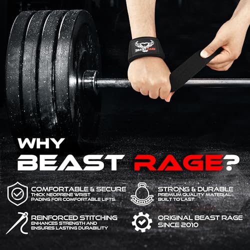 BEAST RAGE Lifting Wrist Straps for Weightlifting, Weight Lifting Straps Gym Power Workouts Lifting Straps Padded Cotton Men Women Supportive Lift Deadlift Straps Hard Pull Exercise Straps (Black)