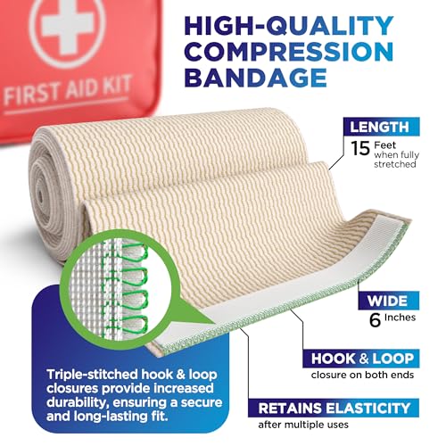 6” Premium Elastic Bandage Wrap - 10 Pack - Hook & Loop Closures - Wide Compression Bandage Wrap - Waist, Legs, Knee, Lymphedema, Body Wrap