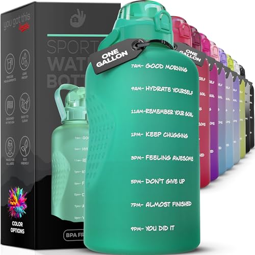 YOU GOT THIS LIVING Motivational Water Bottle with Straw & Handle,One Gallon Water Bottle 128 oz/3.8L,Reusable Water Jug, Achieve All-Day Hydration SpillProof, BPA FREE
